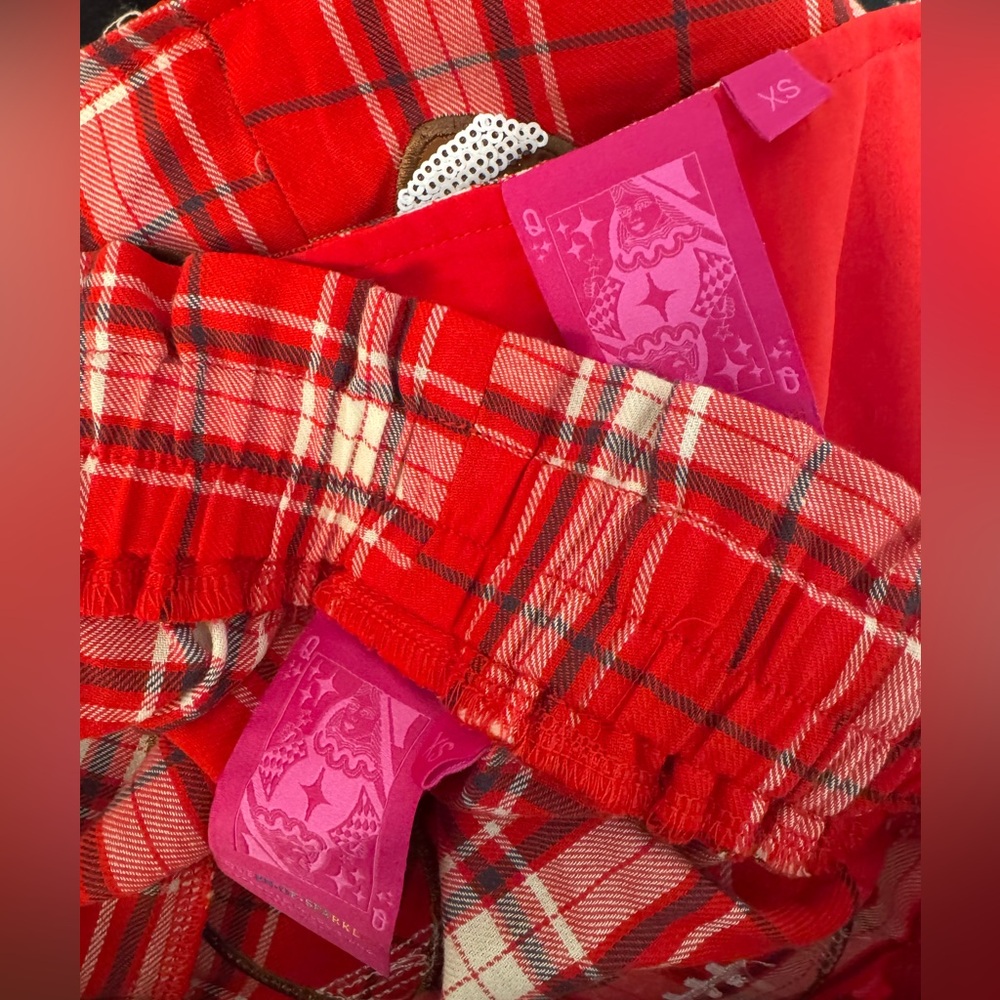 New! Rare SET! QUEEN OF SPARKLES Red Plaid Rhinestone Football Shorts & Tank - Picture 13 of 13